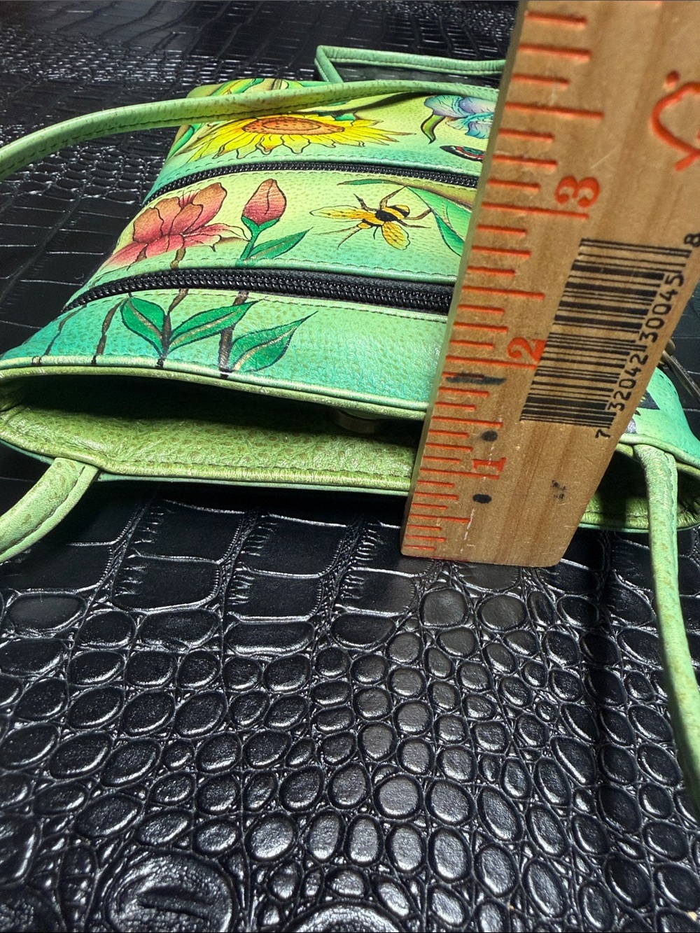 Anuschka Green Hand-Painted Floral & Butterfly Crossbody - Picture 13 of 16
